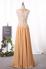 Load image into Gallery viewer, 2024 A Line Scoop Prom Dresses Chiffon With Applique Floor Length