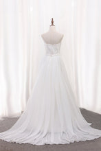 Load image into Gallery viewer, 2024 A Line Chiffon Sweetheart Wedding Dresses With Applique And Slit
