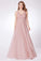 Simple A Line Pink V Neck Tulle Sleeveless Prom Dresses Long Bridesmaid Dresses SRS15383