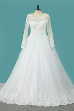 Load image into Gallery viewer, 2024 Wedding Dresses Scoop Long Sleeves A Line Tulle With Applique