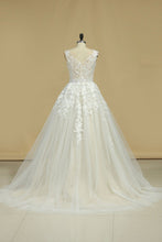 Load image into Gallery viewer, 2024 A Line Straps Prom Dress Tulle With Beads And Applique Floor Length