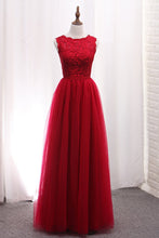 Load image into Gallery viewer, 2024 A Line Bridesmaid Dresses Scoop Tulle With Applique Floor Length