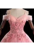 Load image into Gallery viewer, Ball Gown Off Shoulder Prom Dress With Flowers, Floor Length Applique Quinceanera Dress