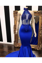 Load image into Gallery viewer, Sexy Evening Dresses Mermaid/Trumpet Halter Appliques Court SRSPSM3SECT