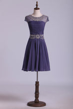 Load image into Gallery viewer, 2024 Scoop Homecoming Dresses Short Chiffon With Beading &amp; Ruffles
