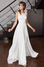 Load image into Gallery viewer, Elegant A Line Scoop Chiffon Ivory Long Appliques Beach Wedding Dresses with Lace RS971