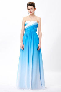 Ombre Spaghetti Straps A-Line Chiffon Blue Lace up Sweetheart White Prom Dresses RS360