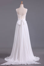 Load image into Gallery viewer, 2024 Sexy Open Back Scoop With Applique And Sash Wedding Dresses A Line Chiffon Sweep Train
