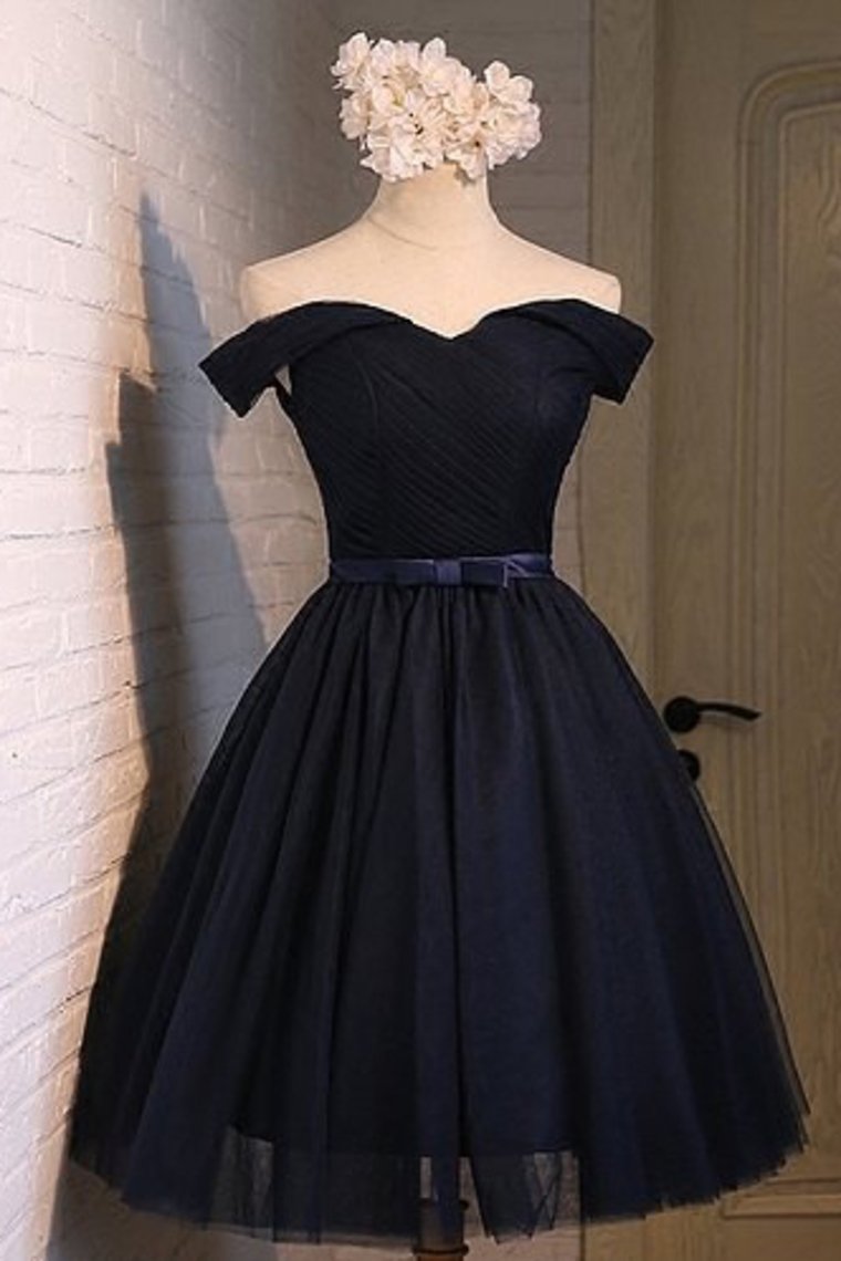 2024 Off The Shoulder A Line Homecoming Dresses Tulle With Ruffles And Sash