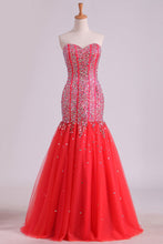 Load image into Gallery viewer, 2024 Sweetheart Prom Dresses Beaded Bodice Floor Length Tulle Lace Up
