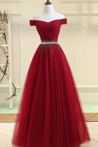 2024 Tulle Prom Dresses A Line Off The Shoulder With Beading Lace Up
