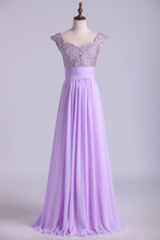 Load image into Gallery viewer, 2024 Exquisite Straps A Line Chiffon Prom Dresses Beaded And Ruffled Floor Length