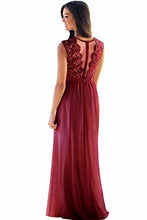 Load image into Gallery viewer, Lace Chiffon Prom Dresses A Line Round Neck Long Evening Dresses