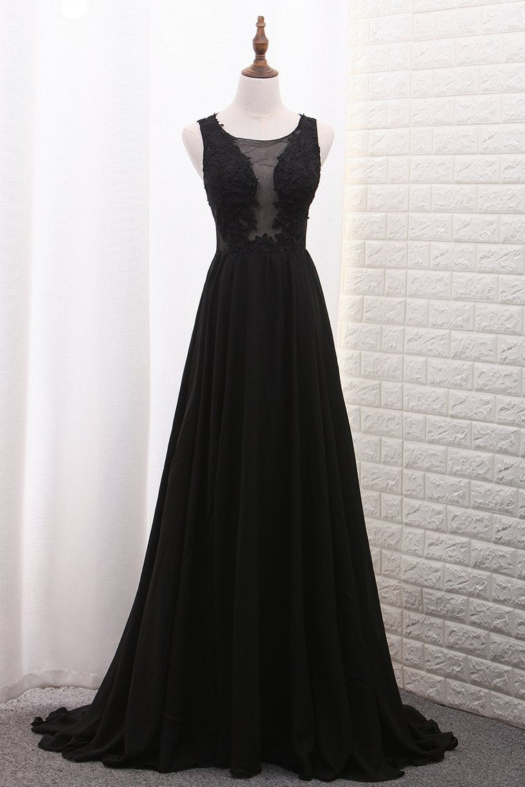 2024 New Arrival Scoop A Line Prom Dresses With Applique And Slit