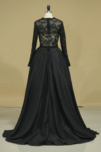 Load image into Gallery viewer, 2024 Asymmetrical Prom Dresses Scoop Taffeta &amp; Tulle Long Sleeves