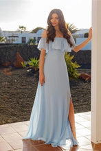 Load image into Gallery viewer, Flowy Light Sky Blue Chiffon Long Prom Dresses Elegant Wedding Party Dresses
