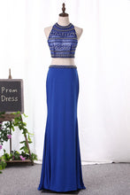 Load image into Gallery viewer, 2024 Mermaid Spandex Prom Dresses Two-Piece Scoop With Beading