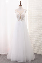 Load image into Gallery viewer, 2024 A Line Tulle &amp; Lace Scoop Wedding Dresses With Applique Floor Length
