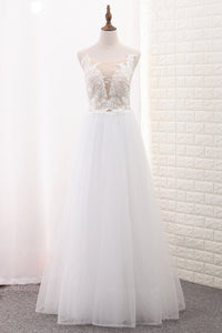 2024 A Line Tulle & Lace Scoop Wedding Dresses With Applique Floor Length