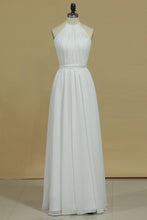 Load image into Gallery viewer, 2024 Sexy Open Back Bridesmaid Dresses A Line Halter Chiffon Floor Length