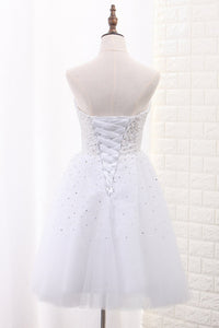 2024 A Line Sweetheart Tulle Beaded Bodice Homecoming Dresses Short/Mini