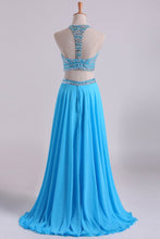 Load image into Gallery viewer, 2024 Two-Piece A Line Prom Dresses Beaded Bodice Open Back Chiffon &amp; Tulle