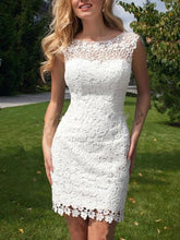 Load image into Gallery viewer, Sheath Scoop Neck Ivory Lace Tulle Detachable Ruffles Open Back Wedding Dresses RS738