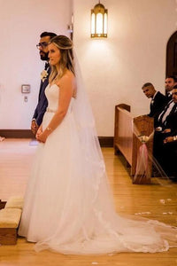 Sweetheart White Wedding Dresses with Rhinestone Sash Strapless Tulle Bridal Dresses SRS15443