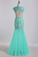 2024 Prom Dresses V Neck Mermaid/Trumpet Champagne With Applique&Beads Floor Length Tulle