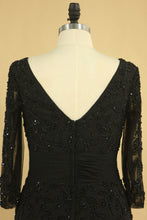 Load image into Gallery viewer, 2024 Black Mother Of The Bride Dresses V Neck Chiffon With Beads 3/4 Length Sleeve