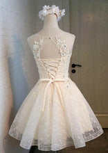 Load image into Gallery viewer, Cute A Line Lace Appliques Scoop Lace up Sequins Knee Length Homecoming Dresses RS965