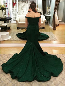 2024 Charming Off-the-Shoulder Green Mermaid Sweetheart Beads Prom Dresses RS382