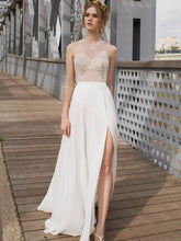 Load image into Gallery viewer, White Side Split Prom Dress Open Back Bridesmaid Dresses Beach Wedding Dress RS548