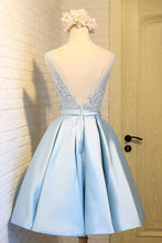 Load image into Gallery viewer, Sky Blue A-Line V-Neck Short Prom Dresses Appliques Lace Homecoming Dresses RS568
