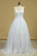 Load image into Gallery viewer, Wedding Dresses Spaghetti Straps Tulle With Applique And SRSPFGDEMAQ