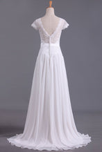 Load image into Gallery viewer, 2024 Wedding Dresses V Neck Chiffon &amp; Lace Short Sleeves Sweep Train
