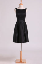 Load image into Gallery viewer, 2023 Black Bateau Open Back Evening Dresses Satin With Sash