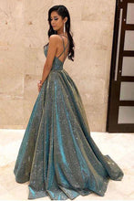 Load image into Gallery viewer, Sparkly Spaghetti Straps Green Sequins Prom Dresses, Backless Party Dresses SRS15431