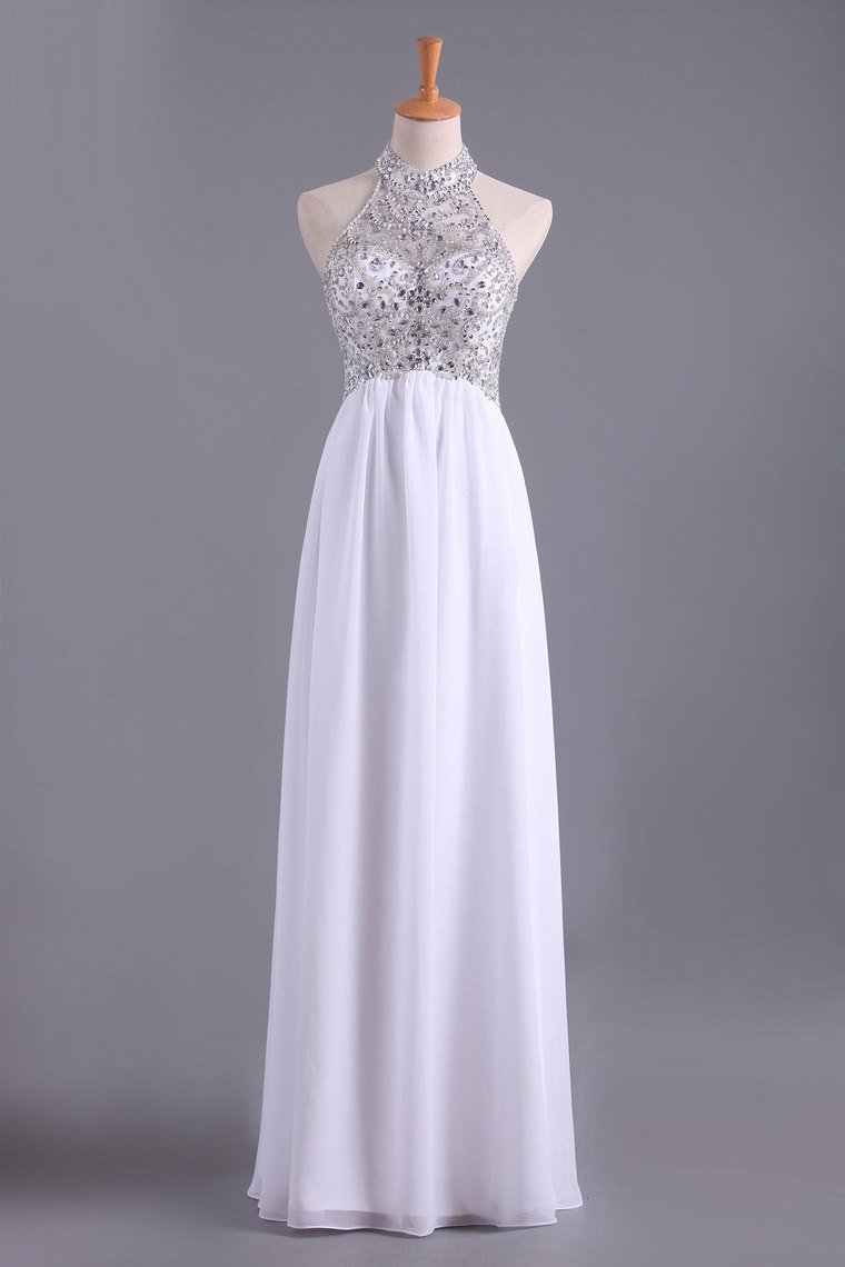 2024 White Hater Prom Dresses A Line Chiffon With Beading
