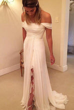 Load image into Gallery viewer, 2023 Off The Shoulder Wedding Dresses A Line Chiffon With Ruffles And Slit