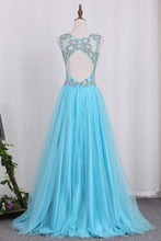 Load image into Gallery viewer, 2024 V Neck Open Back A Line With Beading Tulle Prom Dresses