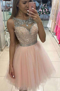 2024 Shining Homecoming Dresses Bateau A-Line Tulle With Beadings
