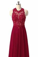 Load image into Gallery viewer, A-Line Round Neck Lace Chiffon Tulle Ball Gown Beading Evening Dress