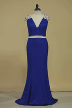 Load image into Gallery viewer, 2024 Mermaid V Neck With Beading Prom Dresses Elastic Satin Sweep Train