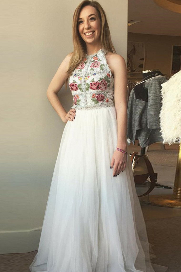 Beautiful 2 Pieces Elegant Ivory Embroidery Prom Dresses Party Dresses