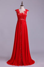 Load image into Gallery viewer, 2024 Scoop Neckline Embellished Bodice With Beadeds&amp;Applique Long Chiffon Prom Dress