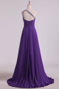 2024 New Arrival Prom Dresses One Shoulder Chiffon A Line With Beading