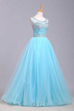 Load image into Gallery viewer, 2024 Bateau Beaded Bodice A Line/Princess Prom Dress With Tulle Skirt Open Back