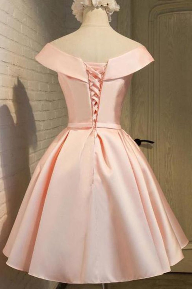 2023 Off The Shoulder A Line Homecoming Dresses Satin With Sash