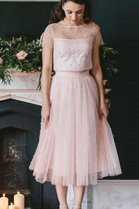 2024 Blush Pink Two Piece Bridesmaid Dresses Beaded Formal Gowns Evening Dress